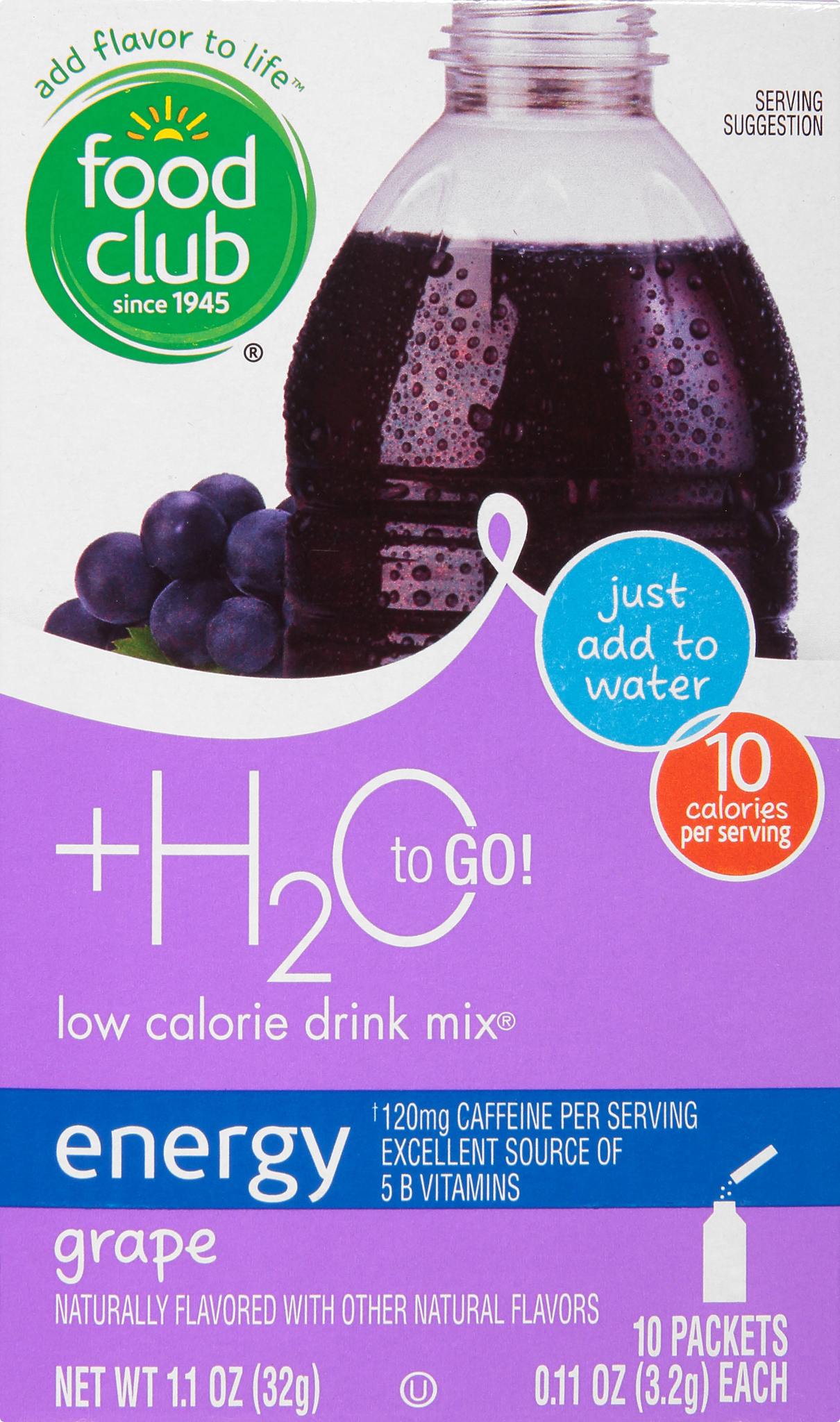 +H2O to Go Low Calorie Energy Grape Drink Mix