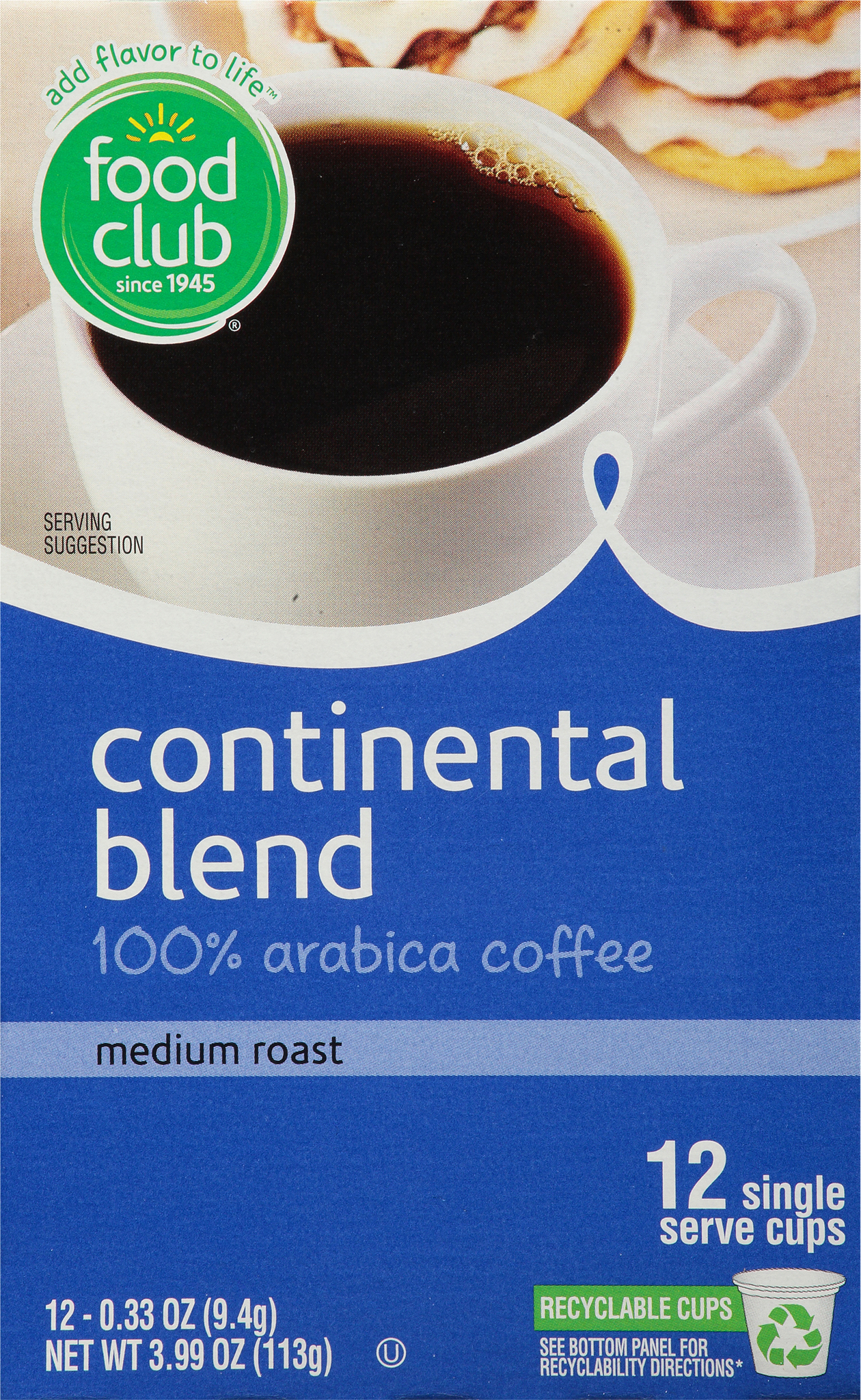 Single Serve Cups Medium Roast 100% Arabica Continental Blend Coffee