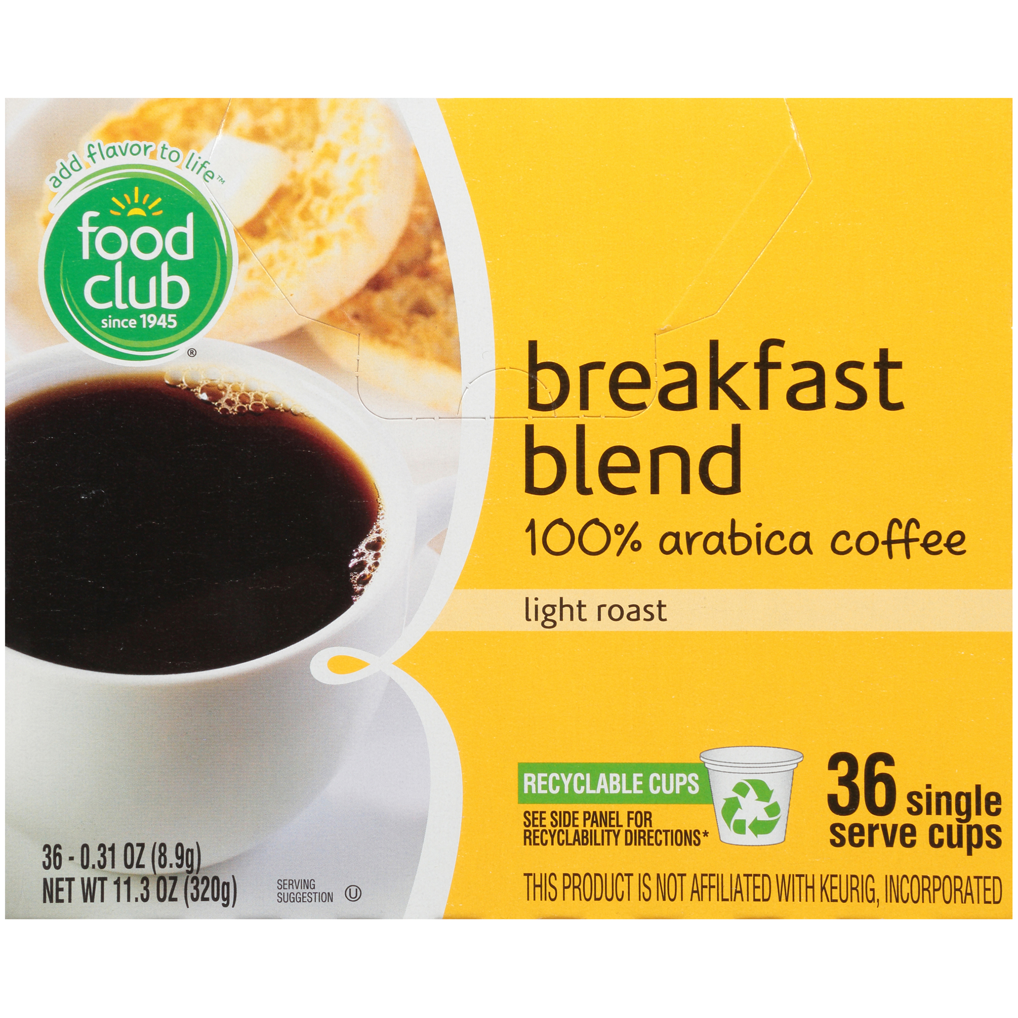 Light Roast Breakfast Blend 100% Arabica Coffee Single Serve Cups