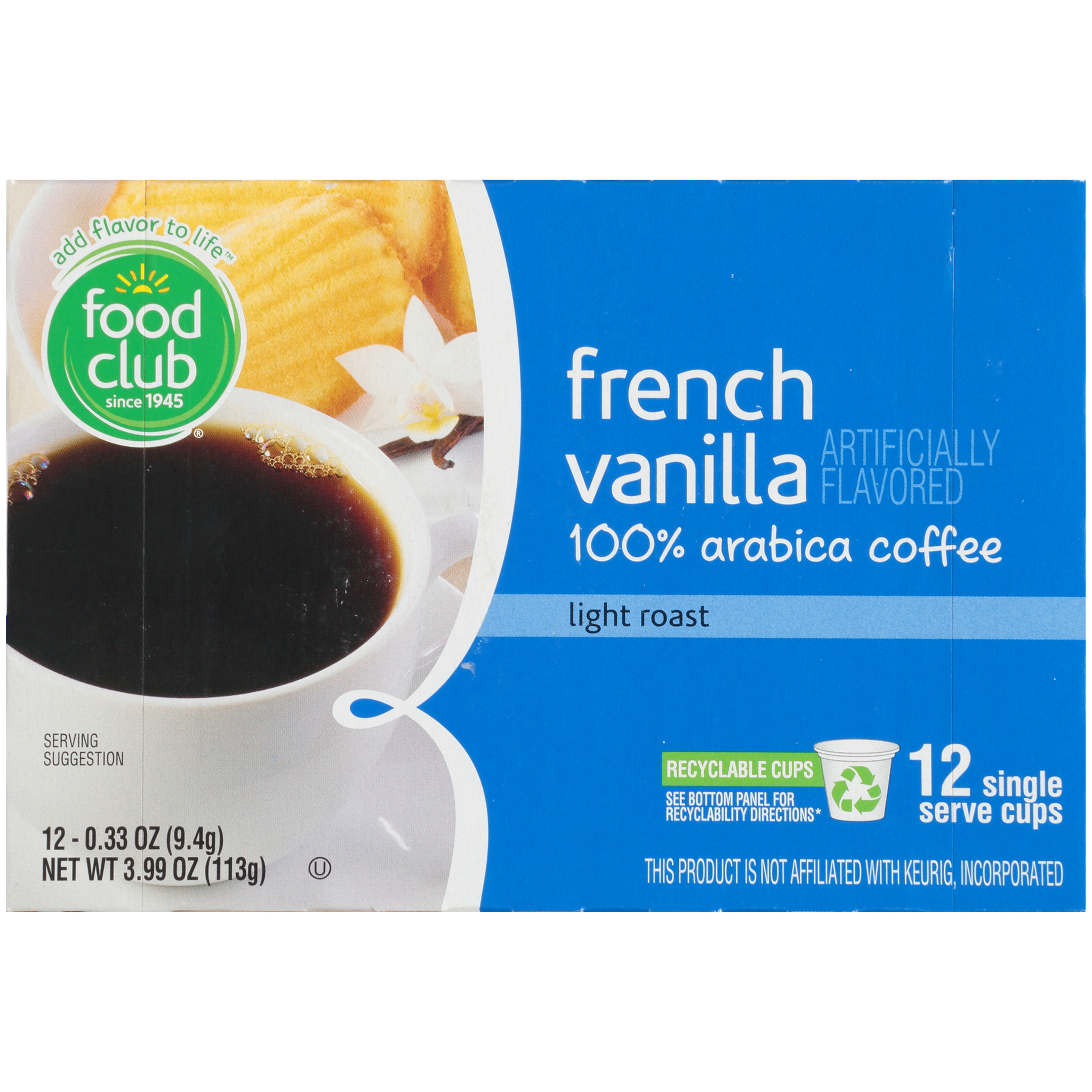 Light Roast French Vanilla 100% Arabica Coffee Single Serve Cups