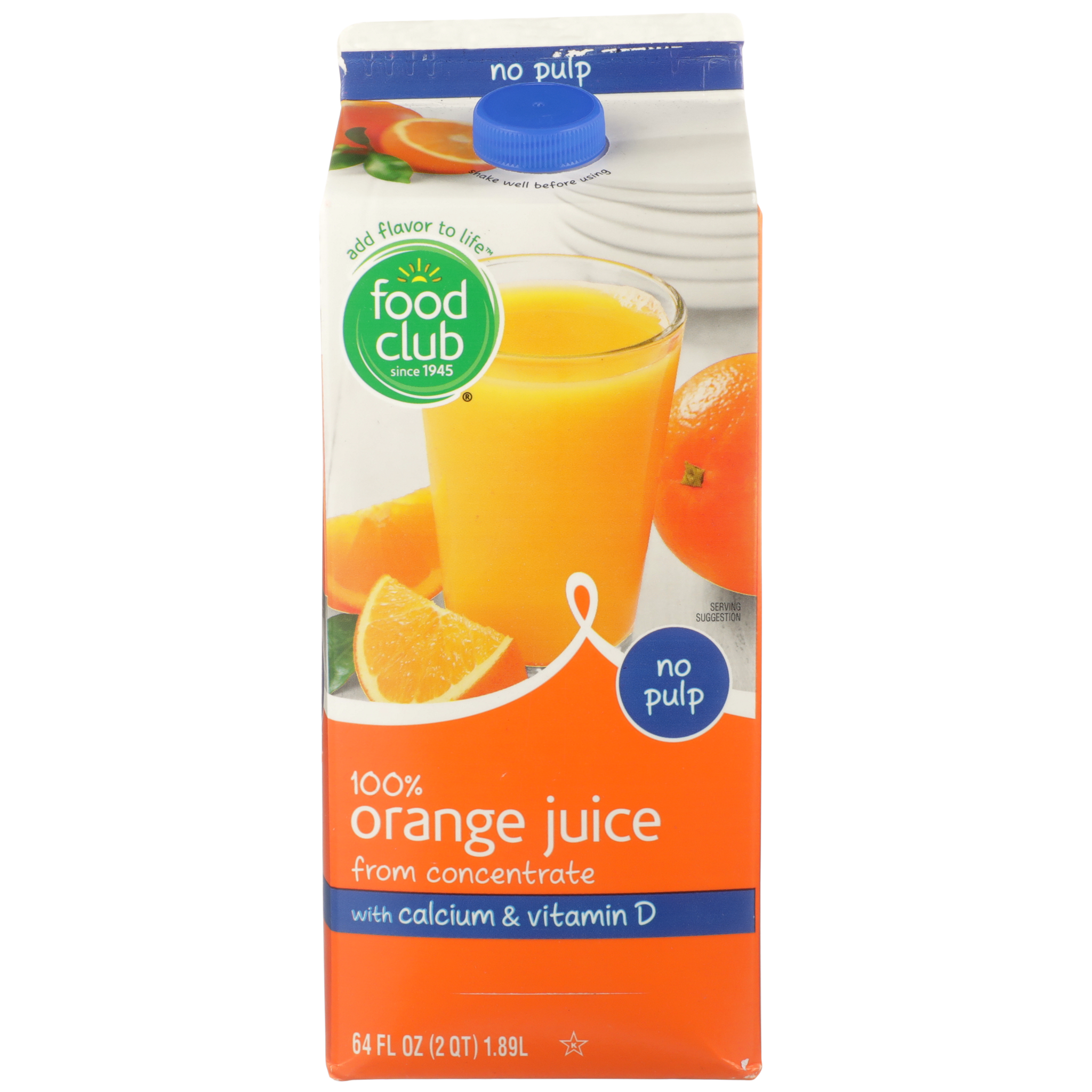 100% Orange No Pulp Juice From Concentrate With Calcium & Vitamin D