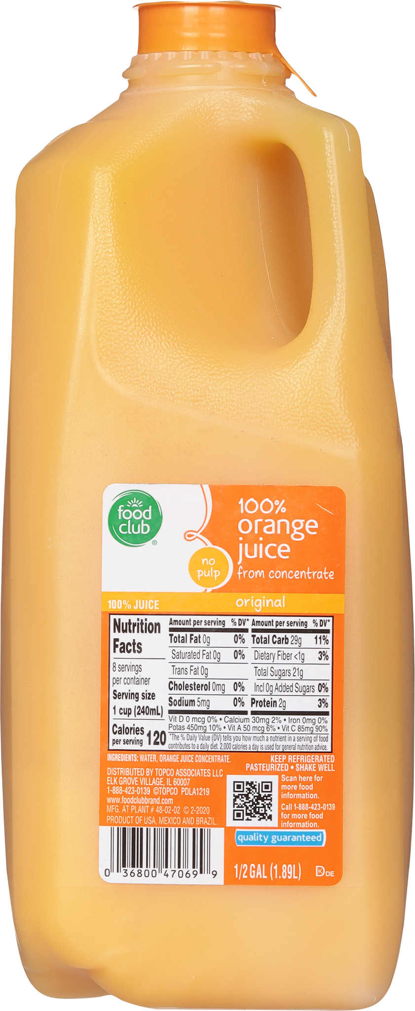 100% Orange Juice From Concentrate No Pulp