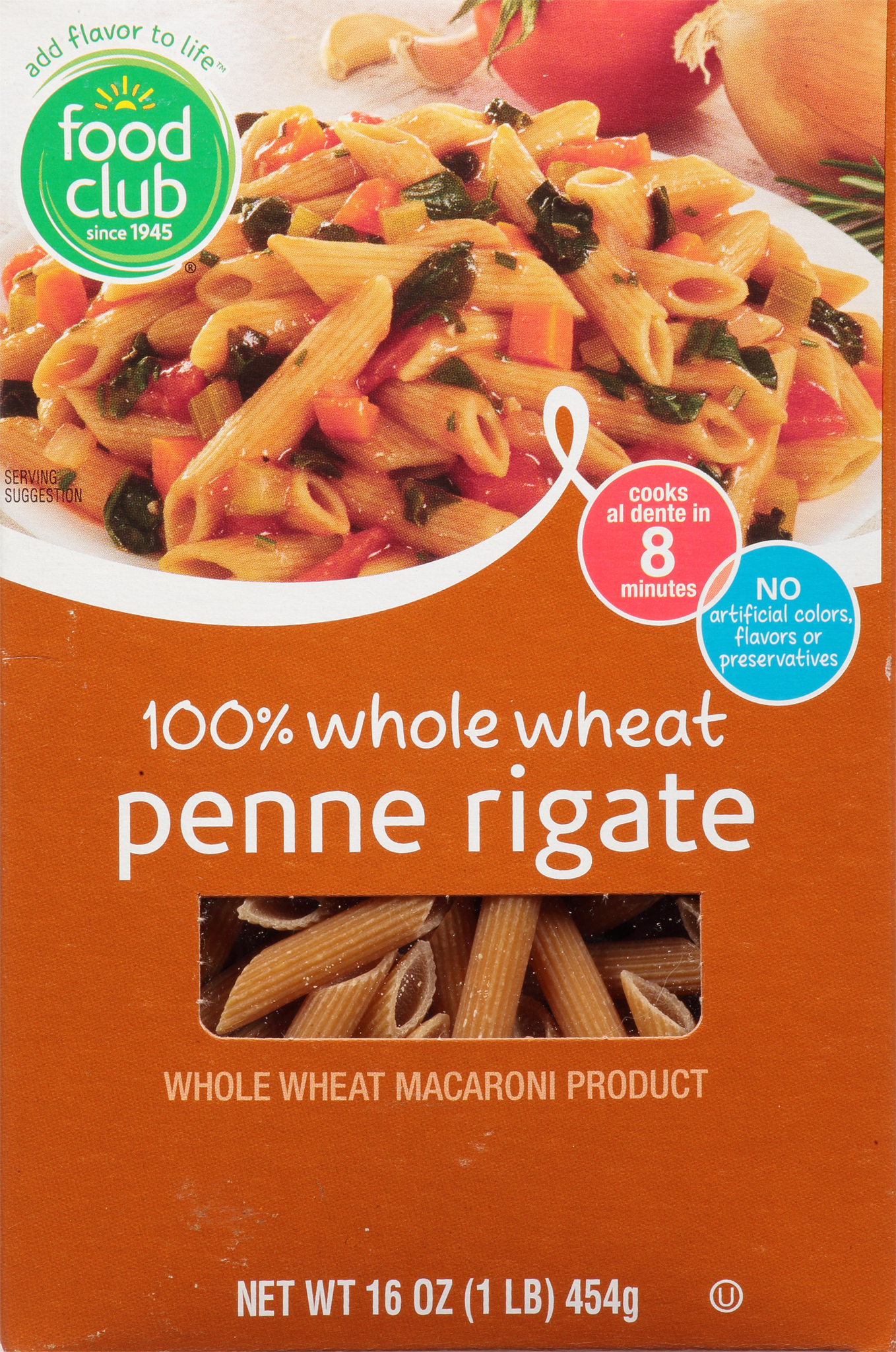 100% Whole Wheat Penne Rigate Pasta