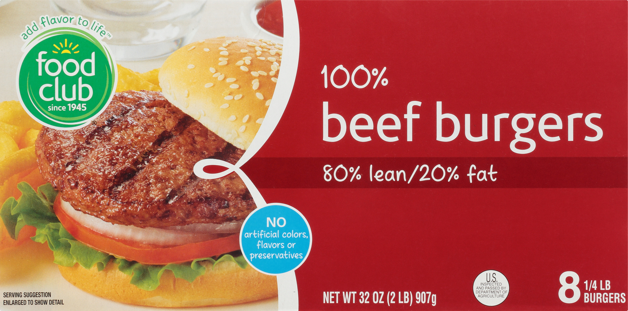 80% Lean/20% Fat 100% Beef Burgers