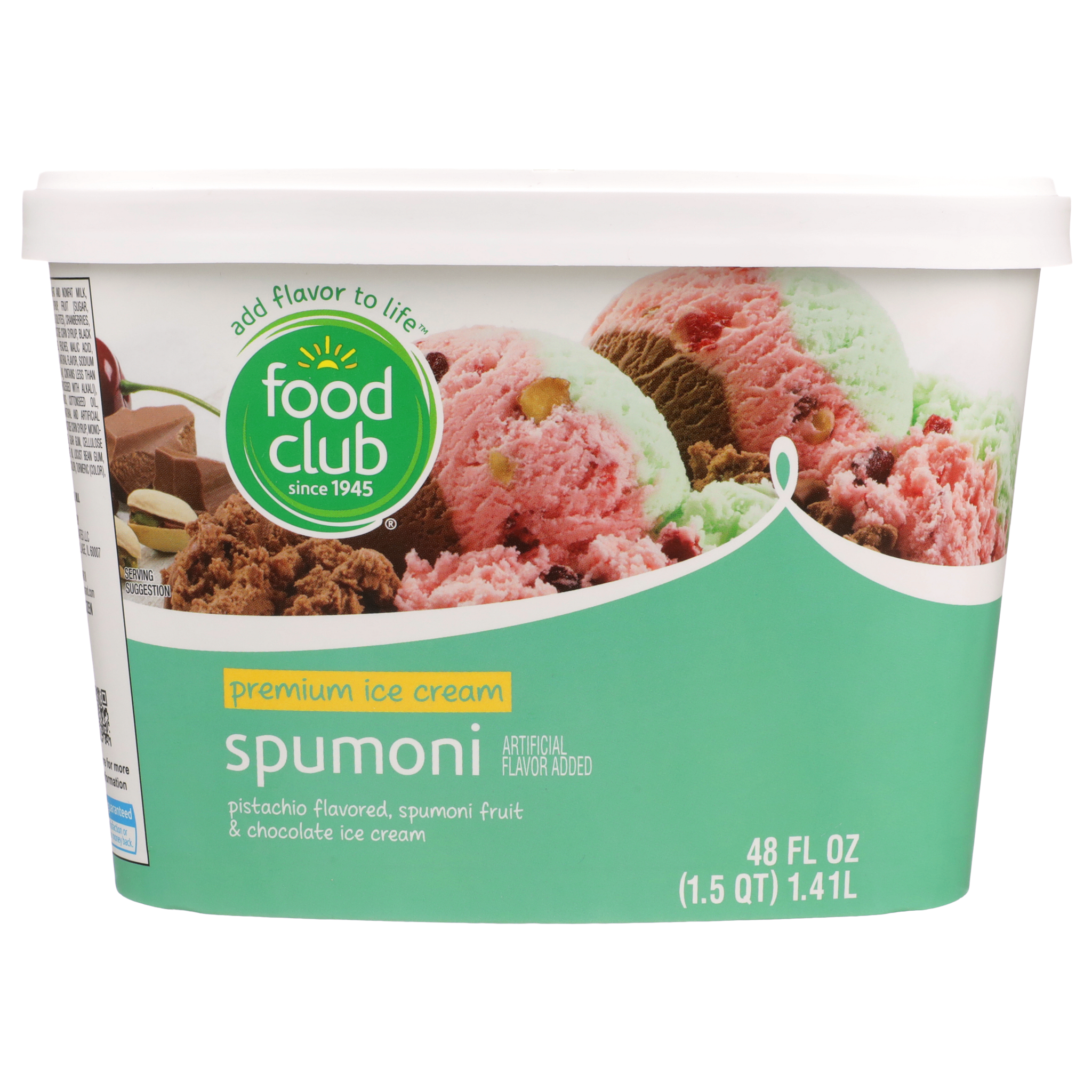 Spumoni Pistachio Flavored  Spumoni Fruit & Chocolate Premium Ice Cream