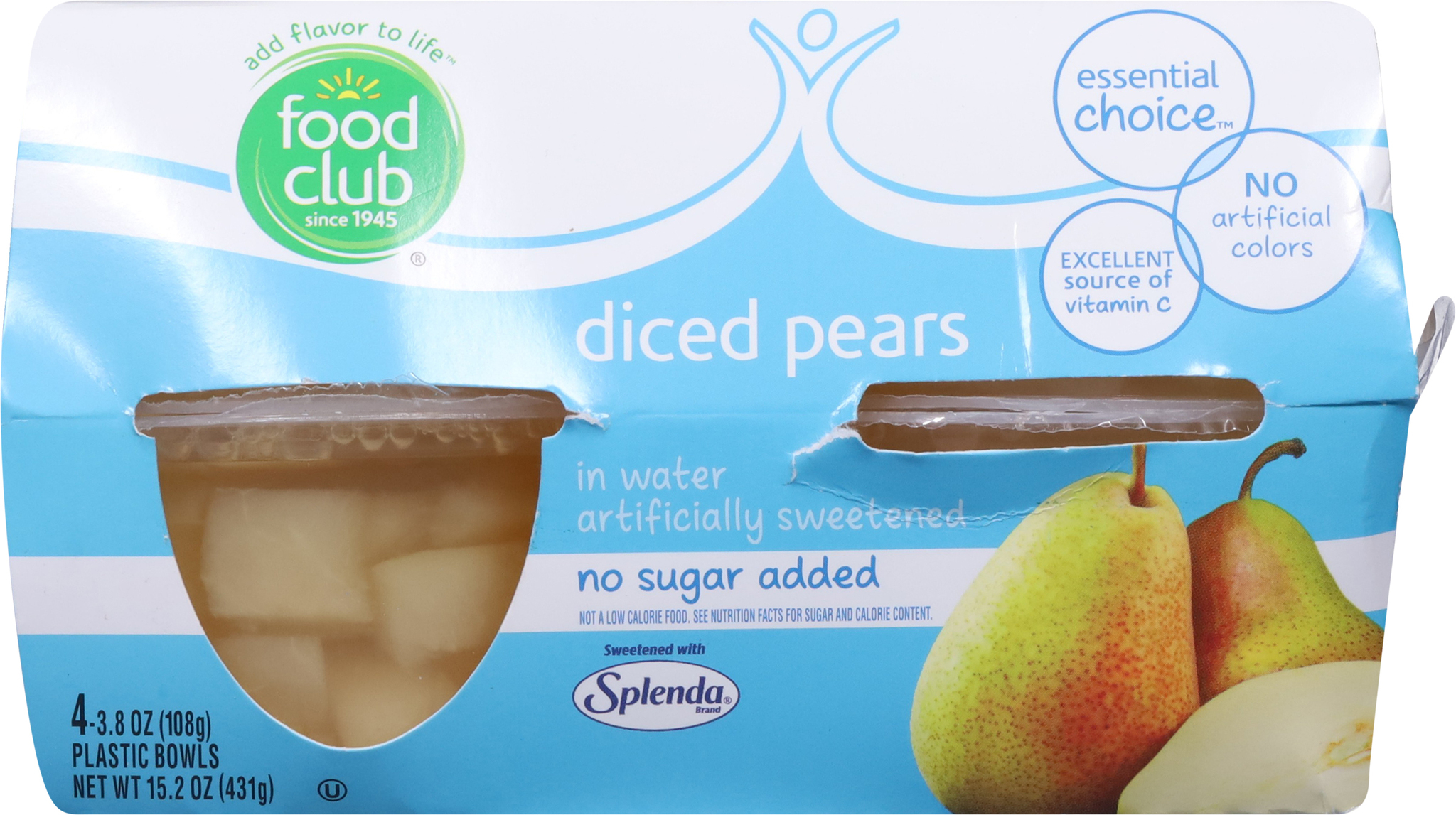 Essential Choice No Sugar Added Diced Pears in Water Cup/Tub/Bowl