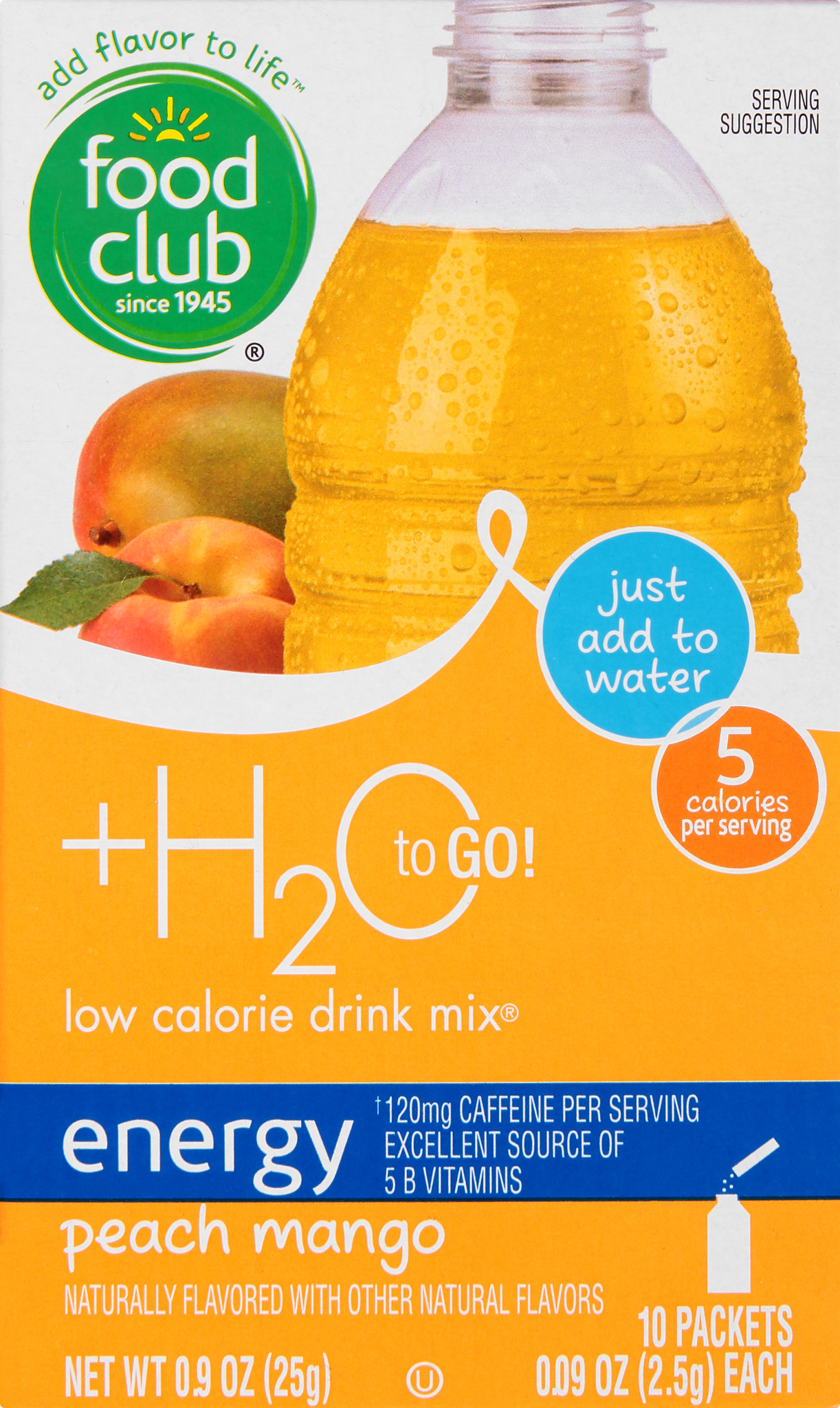 +H2O to Go Low Calorie Energy Peach Mango Drink Mix