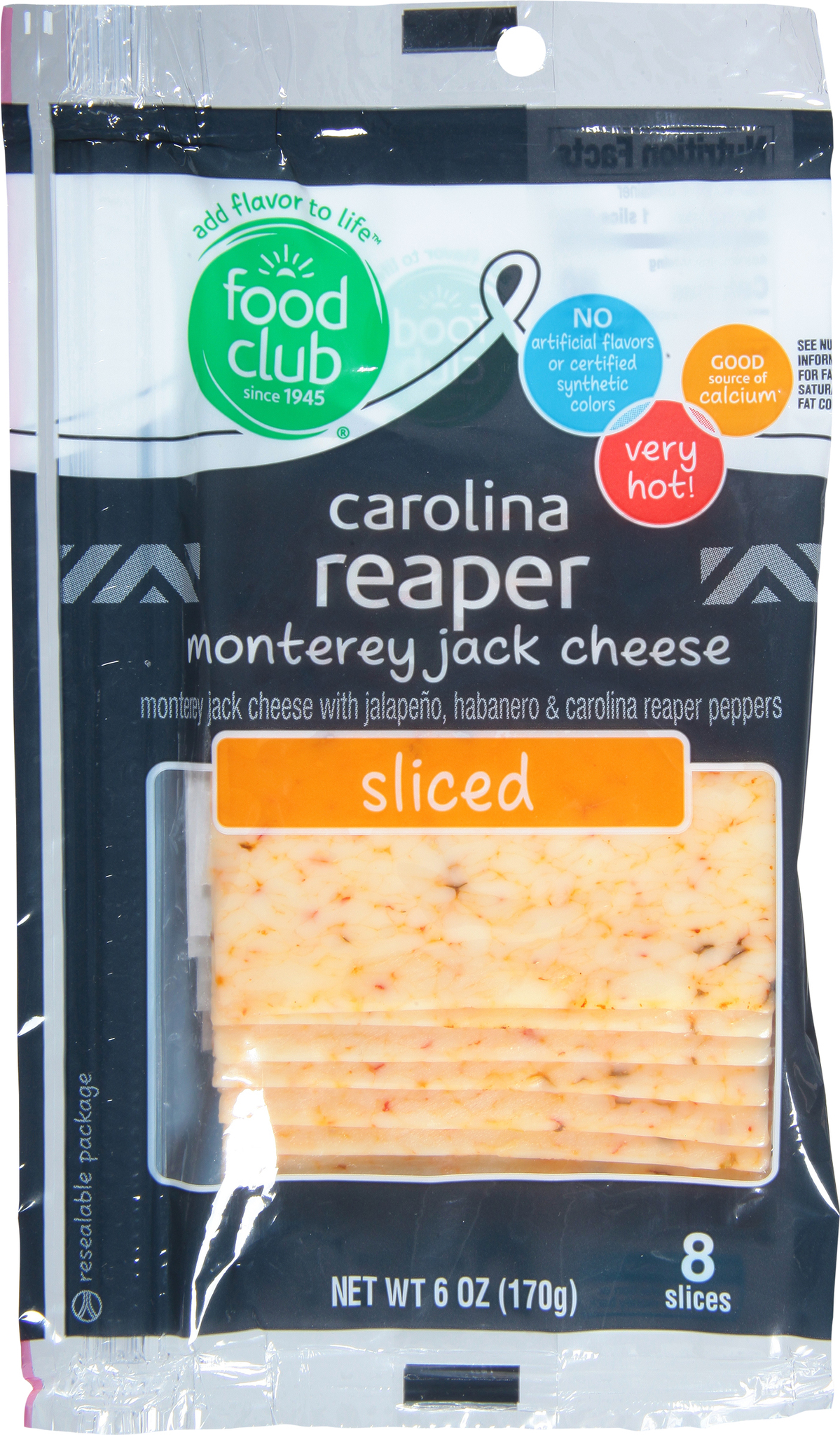 Sliced Monterey Jack Carolina Reaper Cheese