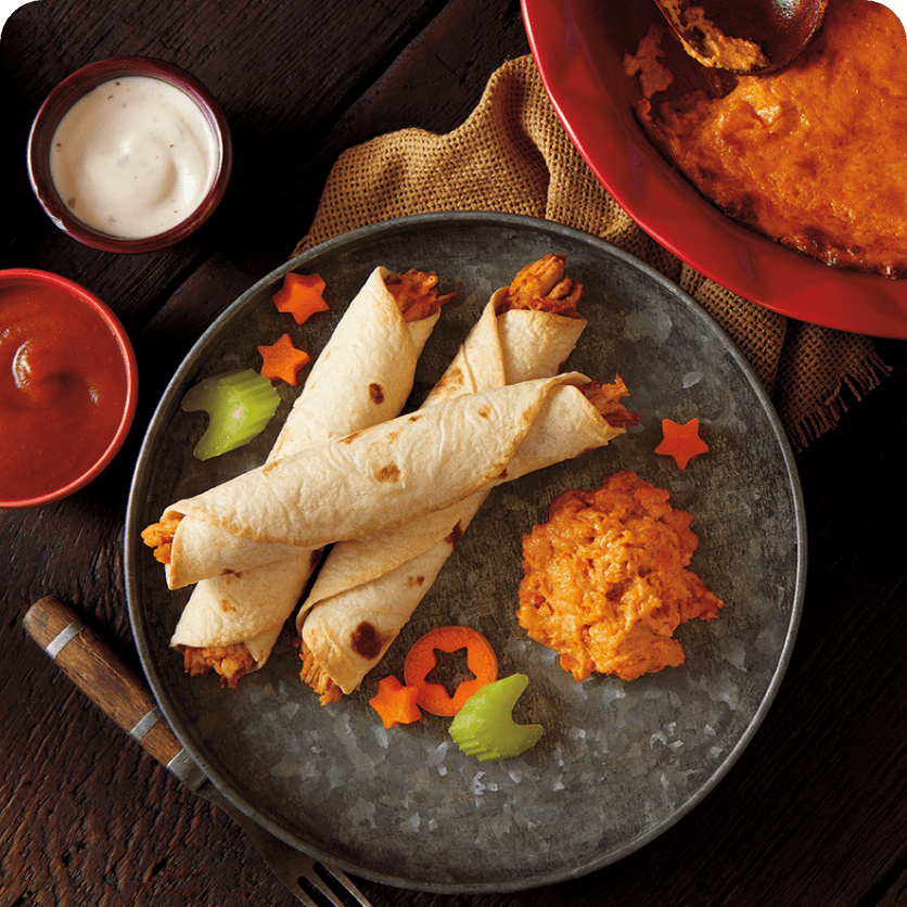 Cheesy Viking Dip with Chicken Flautas